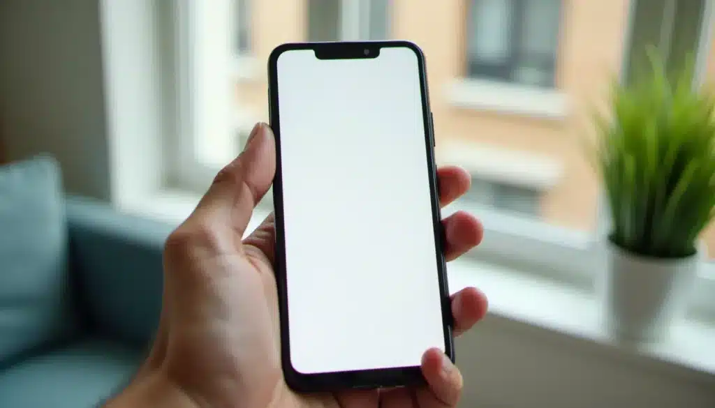 Smartphone Android affichant une page blanche dans le navigateur, illustrant le comportement de content://cz.mobilesoft.appblock.fileprovider/cache/blank.html lors d'un blocage d'application