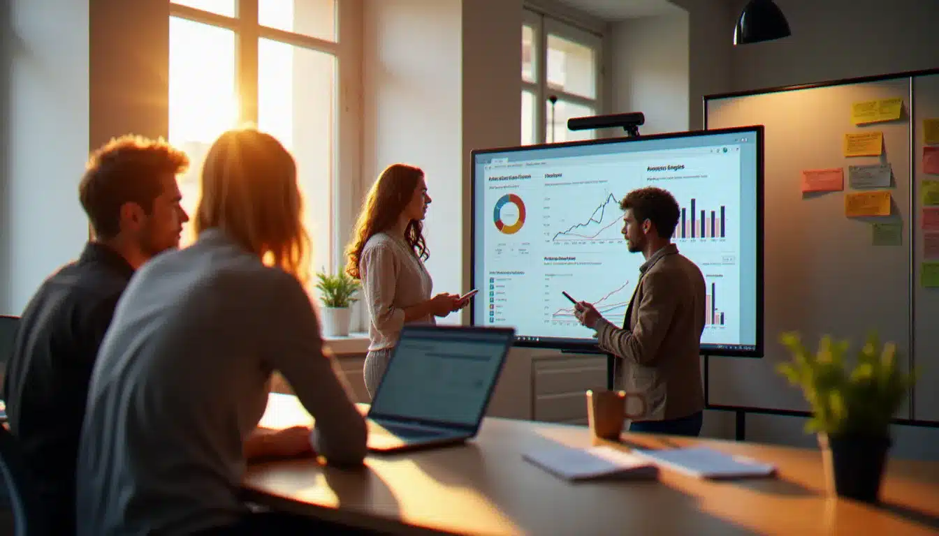 Équipe de l'agence digitale Montpellier Clickzou travaillant sur des projets SEO et web dans un bureau moderne et lumineux