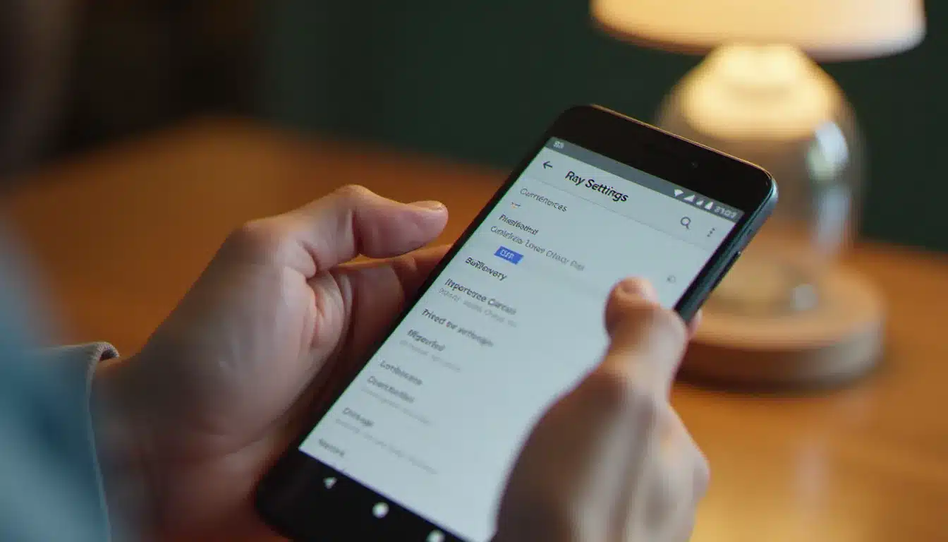 Des mains tenant un smartphone Android pour naviguer dans les paramètres de my activity et les contrôles de confidentialité