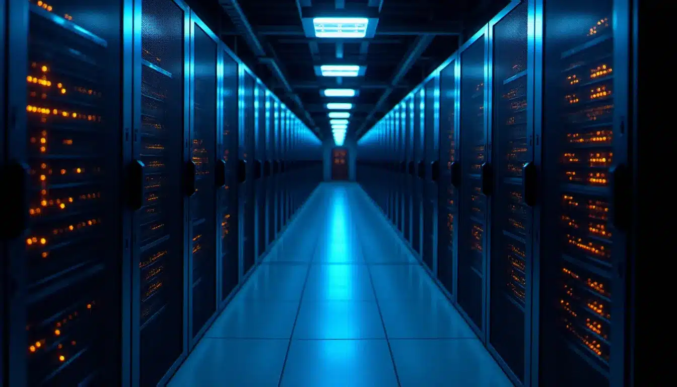 Rangées de serveurs dans un datacenter représentant la puissance de calcul utilisée lors d'une attaque brute force