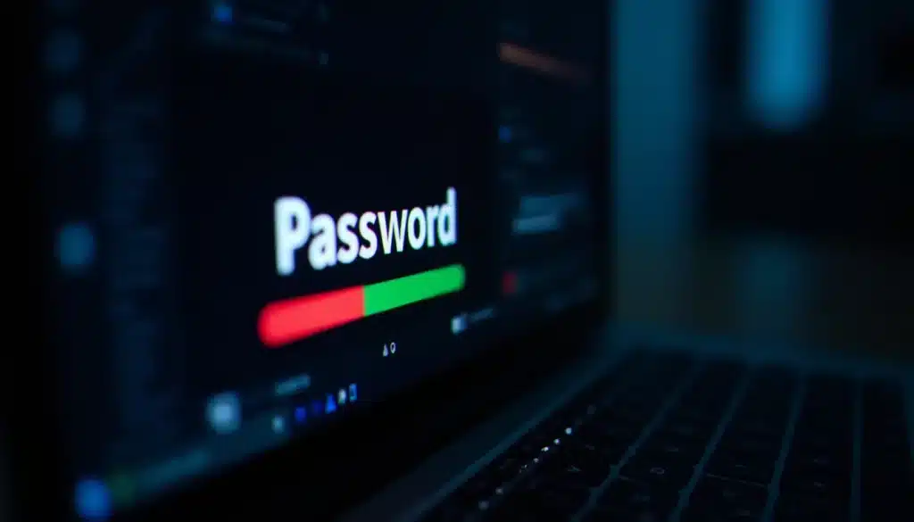 Écran d'ordinateur affichant un indicateur de solidité de mot de passe, illustrant le temps calcul brute force