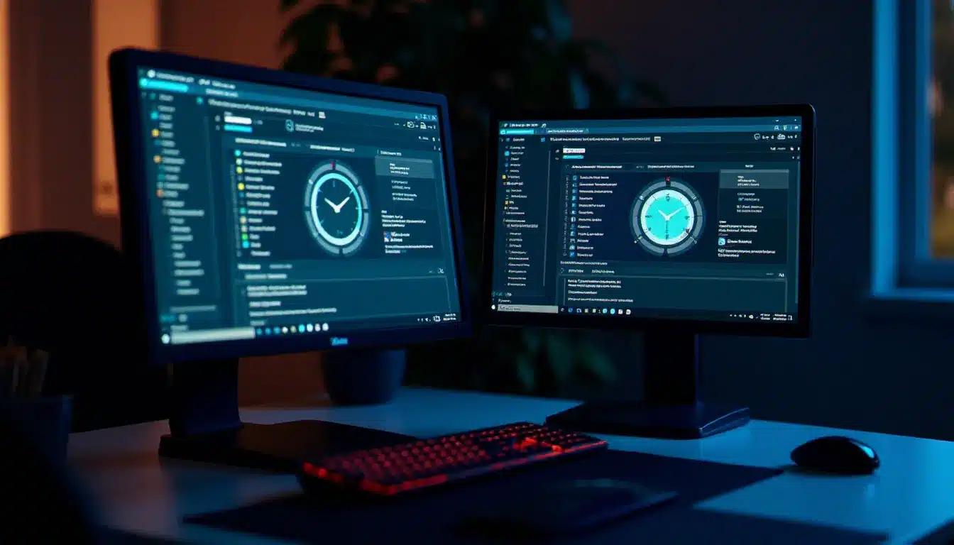 Deux écrans d'ordinateur côte à côte comparant une interface gratuite et une version premium d'un assistant IA