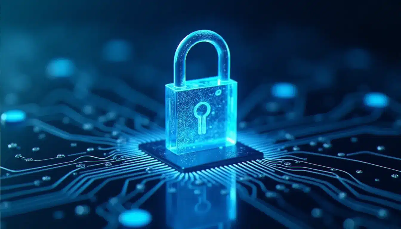 Cadenas numérique transparent symbolisant le chiffrement SHA-1 et le protocole k-anonymat utilisé par Have I Been Pwned pour sécuriser la vérification des mots de passe