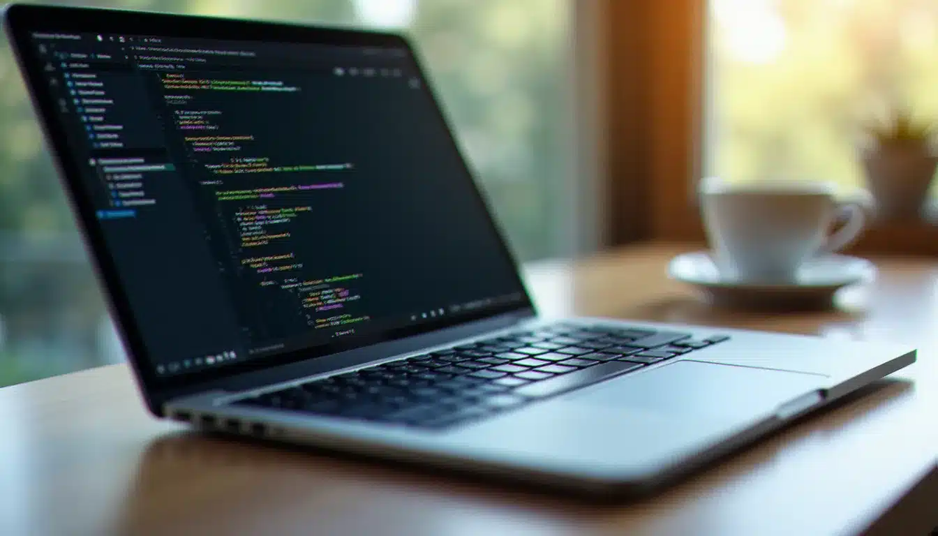 Écran de laptop affichant le Bloc-notes Windows avec un fichier VB Script ouvert, représentant la création simple d'un premier script VBS