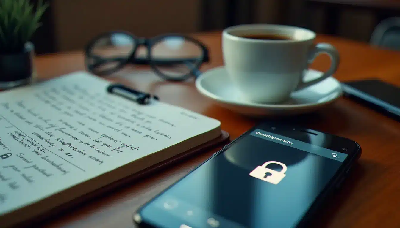 Vue de dessus d'un smartphone affichant un cadenas HTTPS dans un navigateur web, symbolisant la navigation sécurisée sur le web