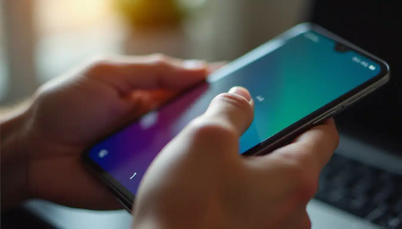 Personne tenant un smartphone Android et effectuant une capture d'écran mobile en appuyant sur les boutons latéraux