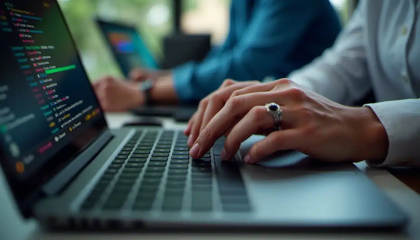 Mains posées sur un clavier d'ordinateur portable effectuant une capture d'écran avec la touche dédiée
