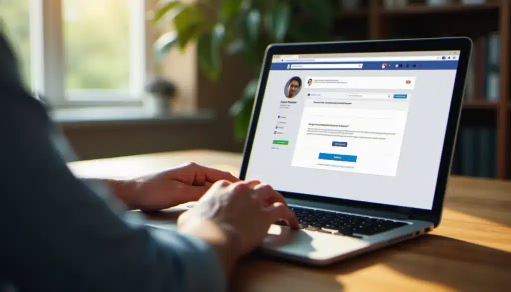 Une personne devant un ordinateur portable sur le point de supprimer son compte Facebook depuis les paramètres du compte