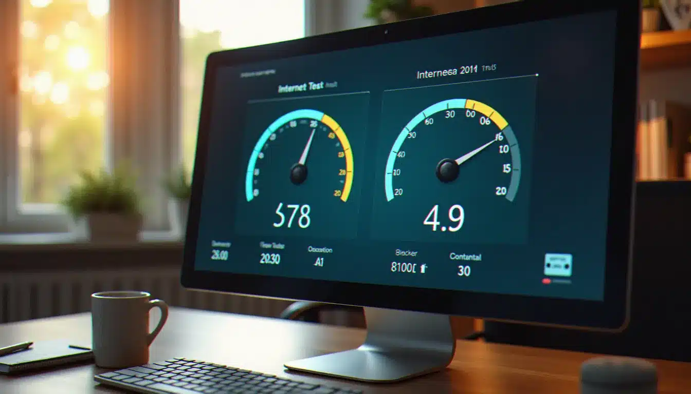 Comparaison de deux résultats de tests de connexion internet affichés sur un écran d'ordinateur de bureau