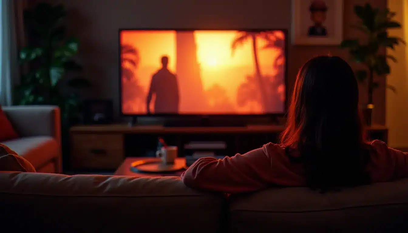 Une personne regardant un film de cinéma indien sur une plateforme de streaming comme Einthusan depuis son salon