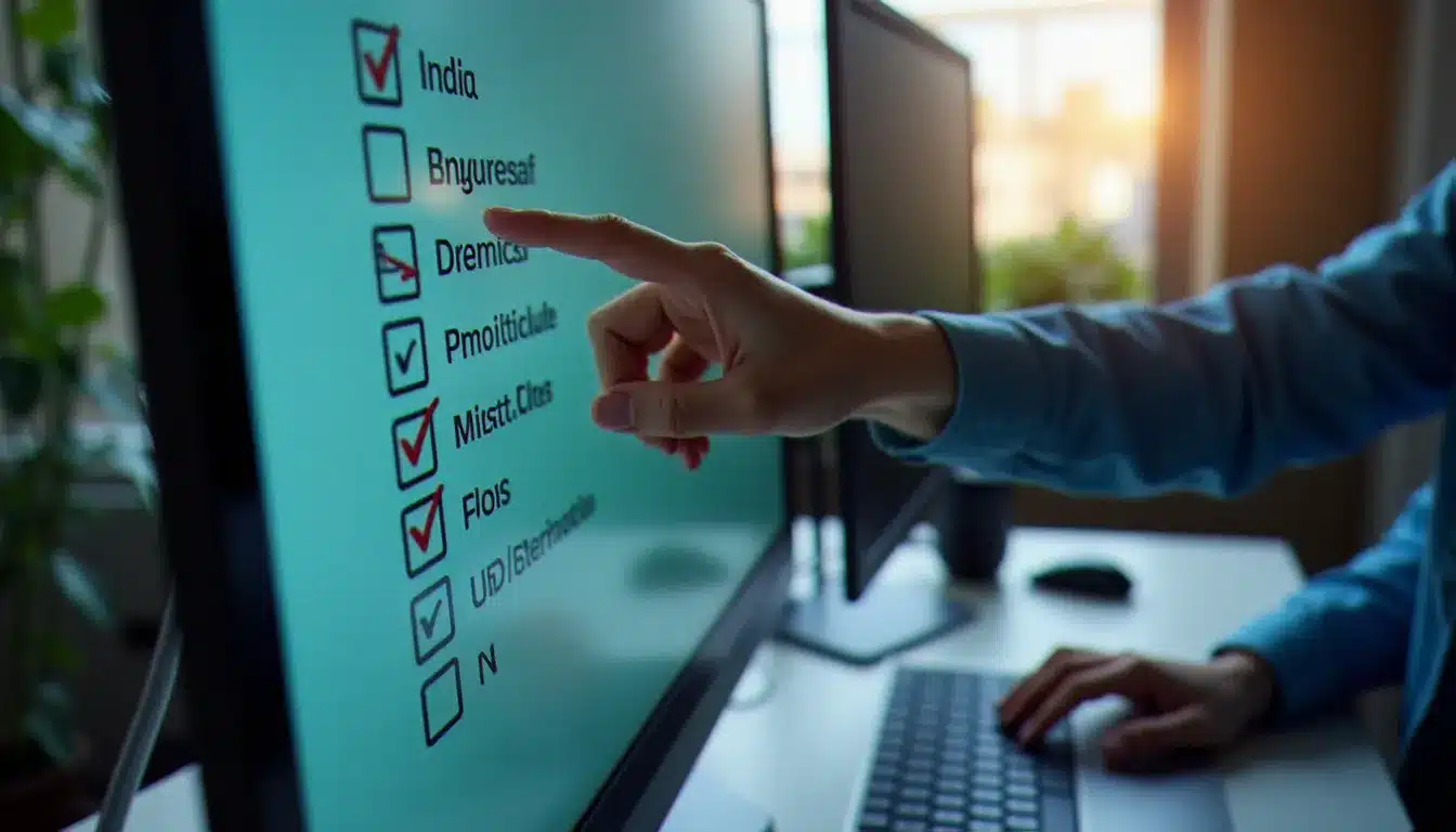 Sélection de logiciels à installer via une interface web de type Ninite, main sur la souris devant un écran lumineux