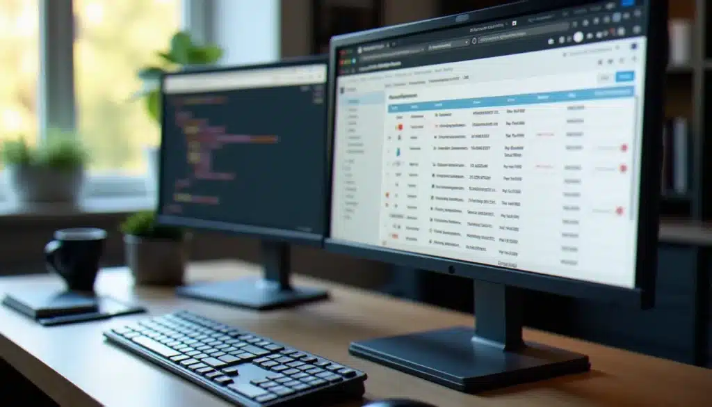 Interface de gestion de base de données Supabase affichée sur un écran d'ordinateur de bureau dans un environnement de travail moderne