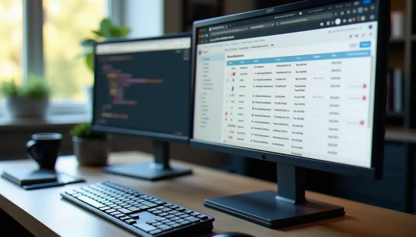 Interface de gestion de base de données Supabase affichée sur un écran d'ordinateur de bureau dans un environnement de travail moderne